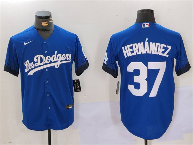 Men's Los Angeles Dodgers #37 Teoscar Hernández Blue Cool Base Stitched Baseball Jersey Men's Los Angeles Dodgers #37 Teoscar Hernández Blue Cool Base Stitched Baseball Jersey